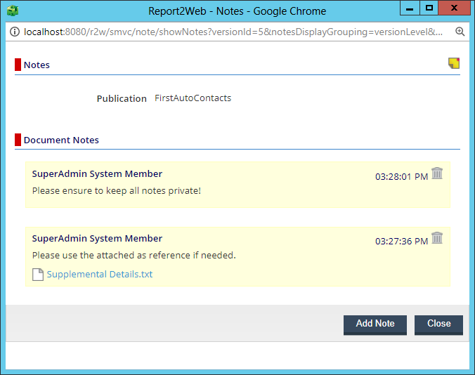 Screenshot of Notes Summary with and without attachments